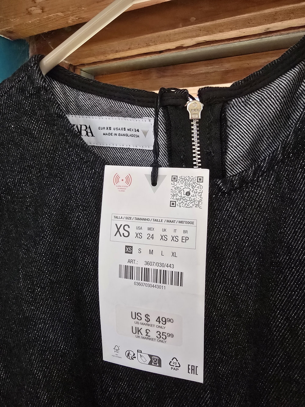 ZARA Black Textured Zip-Back Dress